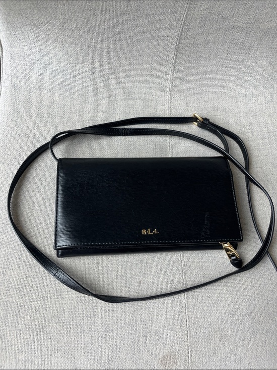 Lauren Ralph Lauren Handbags - Lauren Ralph Lauren Black Leather Crossbody Wallet with Gold Hardware